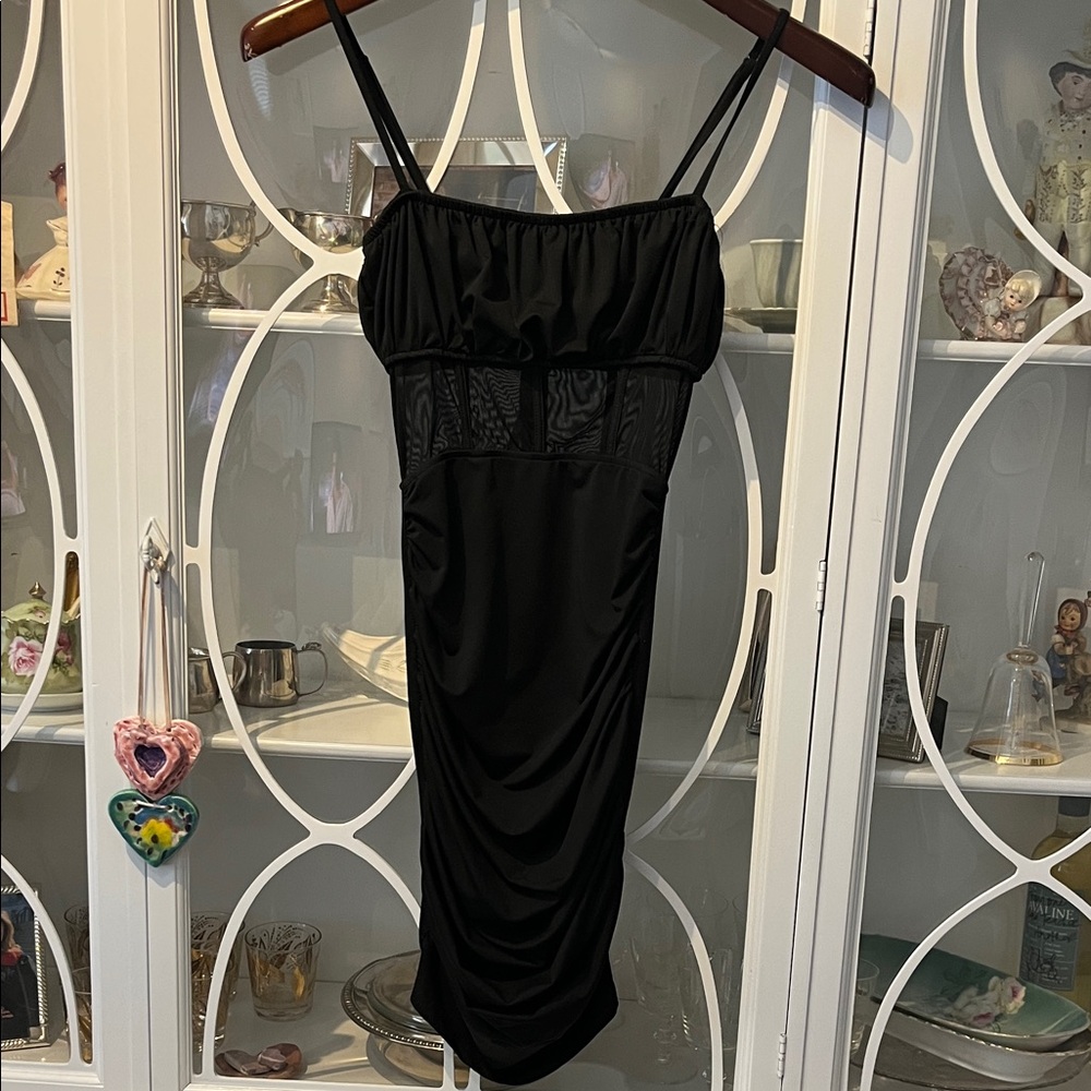 Superdown Black Ruched Slip Dress